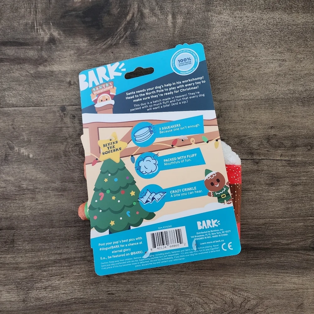 BARK Santa's Workchomp Jolly Jitterbread Man Holiday Dog Plush Toy XS-S NWT